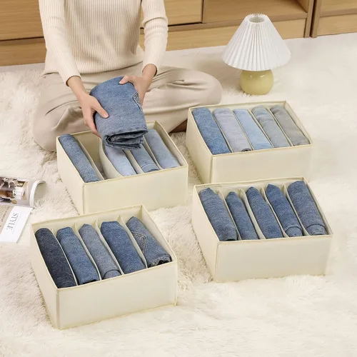 Vista 6 de Organizadores de cajones para jeans y ropa, caja de almacenamiento de armario de 5 compartimentos, organizador de ropa lavable para ropa plegada