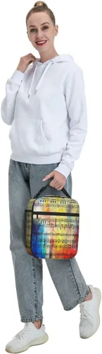 Vista 8 de Bolsa de almuerzo impresa con nota musical vintage con bolsillo lateral, bolsa suave aislada, bolsa térmica para picnic de trabajo