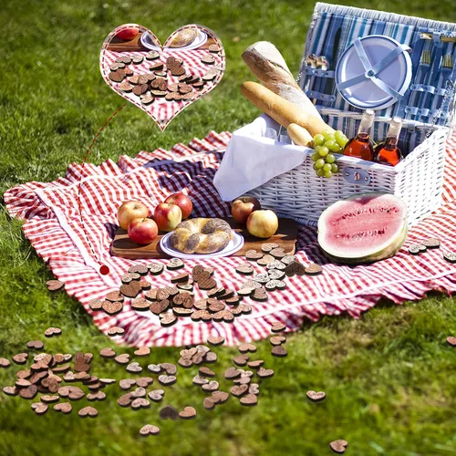 Vista 6 de Blulu 1000 piezas de confeti de corazón de madera pequeño para manualidades, mesa de boda rústica, centros de mesa de amor, decoración de tartas