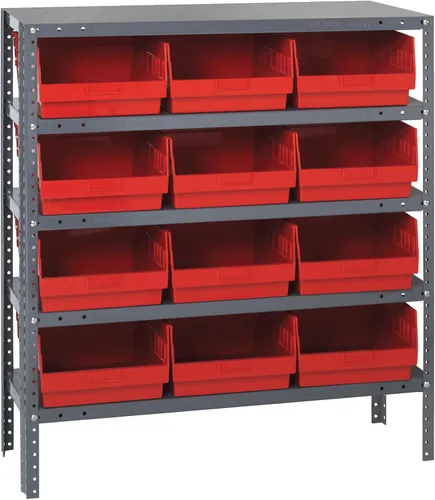 Vista 253 de Quantum QSBU-245BK Heavy Duty Shelving Unit with (7) Shelves and (24) QUS245 Black Bins for Garage Warehouse Storage Distribution 400 lb Load