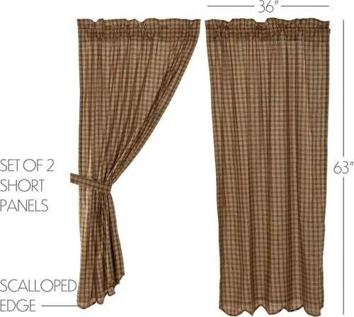 Vista 2 de VHC Brands Cortinas Rústicas de Algodón a Cuadros Verde Cedro Ridge con Bolsillo para Barra y Alzapaños, Par de Paneles