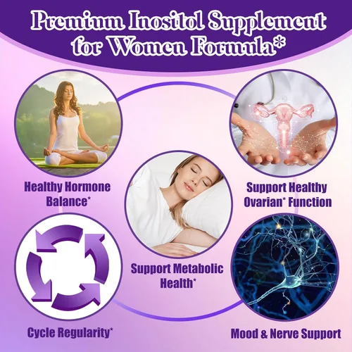 Vista 4 de Suplemento de mio-inositol y D-Chiro inositol para mujeres, proporción 40:1 que apoya el equilibrio hormonal y el ovario con bayas de árbol casto