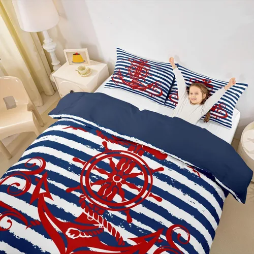 Vista 8 de Erosebridal Funda de edredón de ancla náutica, juego de ropa de cama con brújula oceánica, tamaño individual para niños, adolescentes, adultos