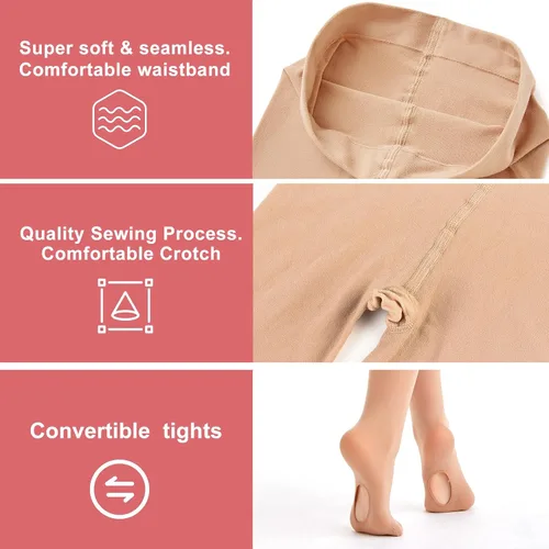 Vista 4 de Feisract Mallas de ballet para niñas y mujeres, mallas de transición ultra suaves
