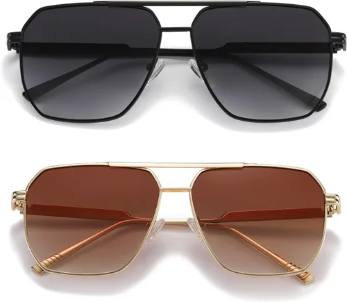 Vista 4 de MASDUN Gafas de sol polarizadas cuadradas de gran tamaño retro para mujeres y hombres, sombras vintage UV400, gafas de sol clásicas de metal