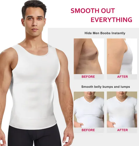 Vista 4 de Gotoly Camisa de compresión para hombre, faja moldeadora adelgazante, chaleco moldeador de cuerpo, camiseta sin mangas con control de abdomen