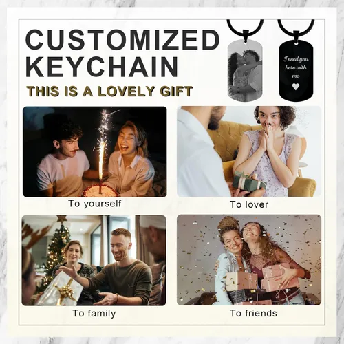 Vista 7 de BotheYi Llaveros personalizados con fotos personalizadas, llaveros con texto grabado, nombre de perro para novio, hombres, regalos conmemorativos