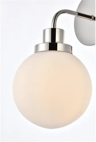 Vista 4 de Hanson - Aplique de baño de metal con 1 luz en níquel pulido y esmerilado