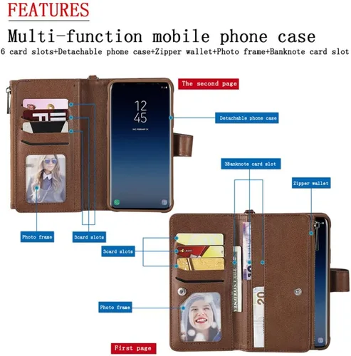 Vista 2 de Funda magnética de piel para Samsung S21 Ultra S20 FE S10 S9 S8 Plus Note 20 10 9 8 Funda tipo cartera para iPhone 13 Pro Max, morada, para Samsung