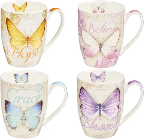 Vista 7 de Tazas con diseño de mariposa y texto: Blessed, Believe y Grace