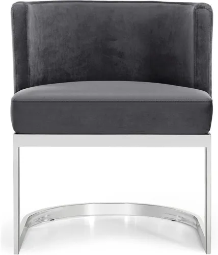 Vista 4 de Home Square Juego de 2 sillas de comedor tapizadas de terciopelo con base de metal plateado en forma de U en color gris