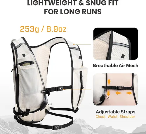 Vista 3 de EVERFUN Hydration Backpack Running Vest Small Hiking Water Backpack with 1.5L Water Bladder, Lightweight Reflective Phone Holder Hydro Pack for