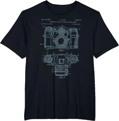 Vista 28 de Fotografía amante regalo cámara vintage esquema camiseta Negro