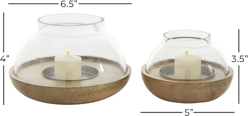 Vista 9 de Deco 79 Lámpara de madera de huracán candelita, juego de 2 4 pulgadas, 3 "H, marrón