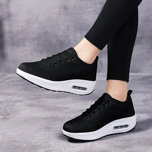 Vista 4 de Hsyooes Zapatos de tenis con cuña para mujer, zapatos deportivos para caminar, tenis ligeros con amortiguación de aire, zapatos de fitness