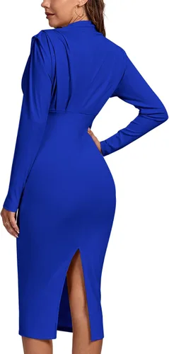 Vista 2 de LYANER Vestido midi ajustado de manga larga con cuello alto falso y espalda dividida para mujer
