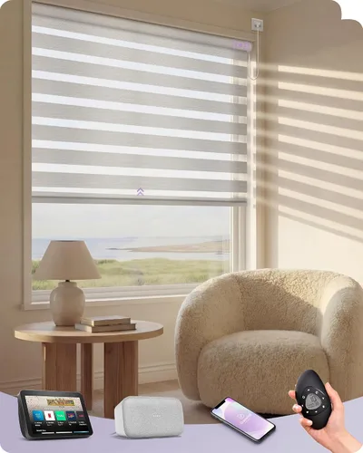 Vista 12 de Graywind Persianas motorizadas de cebra para ventanas, persianas inteligentes 100 % opacas con control remoto, persianas de cebra personalizadas