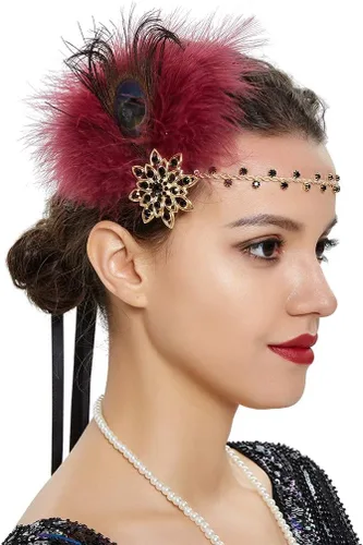 Vista 29 de Roaring 20s Great Gatsby - Diadema estilo flapper para mujer, estilo Art Deco de los años 20, con plumas A azul