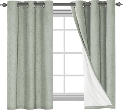 Vista 238 de H.VERSAILTEX Cortinas 100% opacas con aislamiento térmico, texturizadas, de lino, con bloqueo completo de calor y luz, para sala de estar y Negro