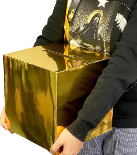 Vista 5 de JC HUMMINGBIRD Caja de tarjeta dorada – Caja de regalo plegable de 10 x 10 pulgadas con ranura para bodas, cumpleaños, graduaciones, donaciones
