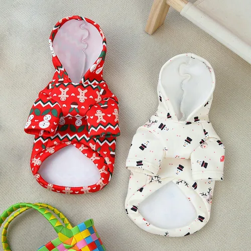 Vista 3 de Sudadera de Navidad con capucha para perro, pijamas para cachorros, suéteres para gatos, overoles para perro, chaqueta para perro, abrigo, trajes