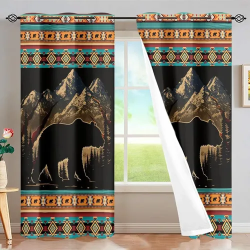 Vista 38 de Dreaweet African Tribal Blackout Curtains 63 Inch Long 2 Panels Set Bohemian Ethnic Geometric Grommet Top Thermal Insulated Curtains for Living Room
