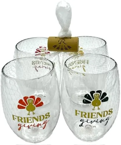 Vista 2 de Juego de 4 copas de vino de plástico irrompibles de 16 onzas sin tallo de diseño navideño (ideal para regalar)