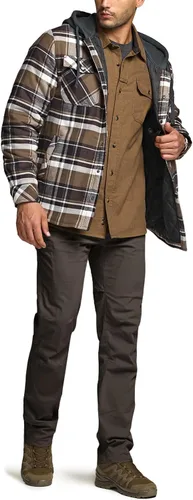 Vista 4 de CQR - Chaqueta tipo camisa de franela para hombre, de manga larga, cálida para invierno, para exteriores, casual, a cuadros, con bolsillos