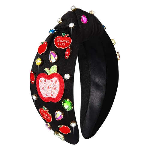 Vista 13 de Diadema para profesora para mujer, diadema anudada con perlas de cristal, trajes de regreso a clases, accesorios, regalos de agradecimiento