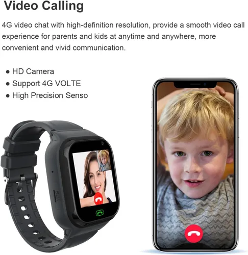 Vista 2 de Reloj inteligente 4G para niños, rastreador GPS, reloj inteligente para niños y niñas, reloj de teléfono, videollamadas, alarma de emergencia, juego