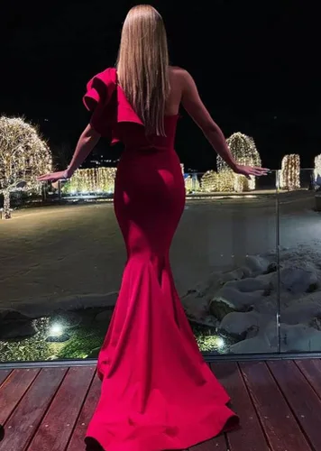 Vista 5 de Vestidos de noche de sirena con volantes de un hombro para mujer