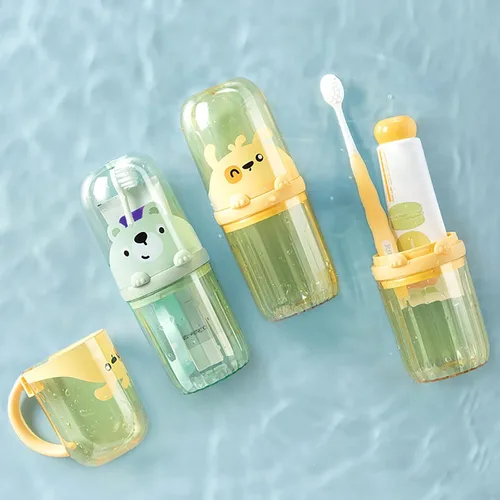 Vista 5 de Lindo soporte portátil para cepillos de dientes de plástico, estuche de viaje para niños con mango desmontable, cepillos de dientes multifunción