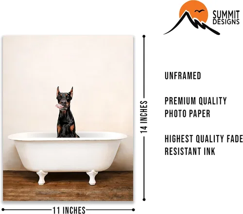 Vista 2 de Doberman - Póster artístico de baño, divertido, lindo, único, bañera, perro, cachorro, fotos individuales (11 x 14) pulgadas sin marco, decoración