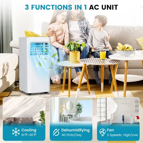 Vista 3 de GOFLAME Aire acondicionado portátil, potente unidad de CA de 8000 BTU con control remoto y 4 ruedas, enfriador de aire 3 en 1, deshumidificador