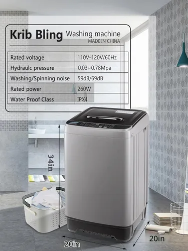 Vista 3 de Lavadora completamente automática de 17.7 libras con pantalla LED, bomba de drenaje portátil, 10 programas y 8 niveles de agua seleccionados, ideal