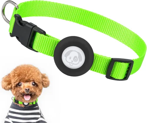 Vista 9 de Compatible con collar de perro Airtag, collar de perro ajustable con hebilla de cierre rápido duradera, collar de perro de nailon de imitación