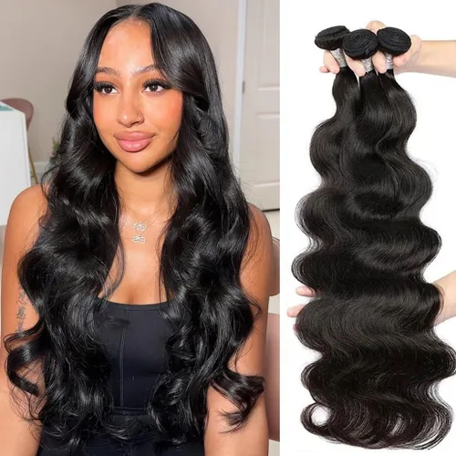 Vista 26 de Younsolo Paquetes de pelo lacio brasileño, cabello humano virgen 100% sin procesar, color negro natural, 4 paquetes, 12, 14, 16 y 18 pulgadas