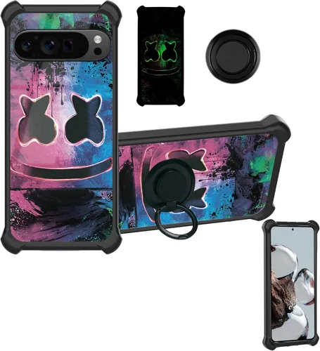 Vista 40 de Aroepurt Funda compatible con Nothing Phone 2a Phone Case Cover [PC duro + silicona suave] [soporte de anillo] [efecto luminoso] YGH-BQ