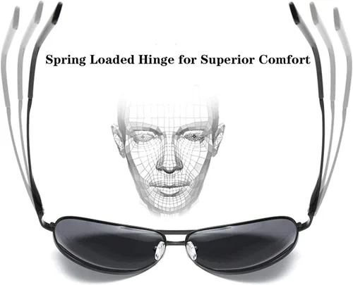 Vista 5 de Gafas de sol de aviador polarizadas extra grandes de marco ancho XL para hombres grandes gafas de piloto militares de gran