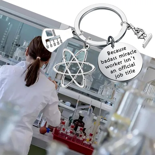 Vista 6 de Llavero de química biológica, microscopio átomo, química, joyería científica y regalo