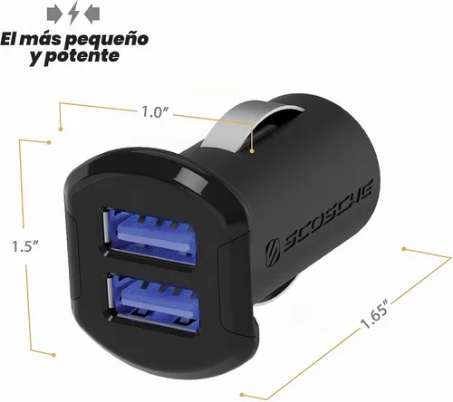 Vista 2 de Scosche USBC242M ReVolt - Encendedor universal de cigarrillos multidispositivo, compacto cargador de coche USB de doble puerto, carga rápida dos