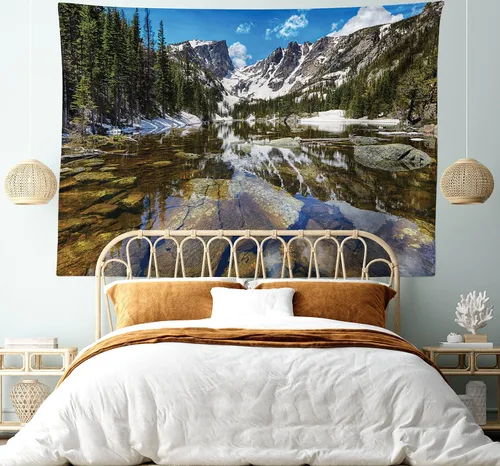 Vista 37 de Ambesonne Tapiz Trippy, vista panorámica de la cascada con bosques de ensueño y mandala oriental psicodélico, decoración de tela para colgar