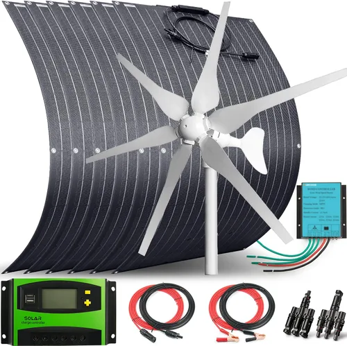 Vista 13 de Kit solar eólico de 500 W, sistema de 12 V fuera de la red: generador de turbina eólica de 400 W + 1 panel solar flexible ETFE de 100 W +