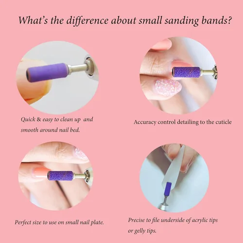 Vista 5 de 100 piezas de bandas pequeñas de lijado de uñas para taladro de uñas, bits mini de 3.1mm de mandril de lijado de uñas de grano 80 para uñas