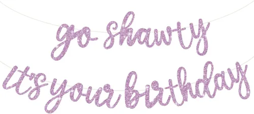 Vista 7 de BEISHIDA Pancarta Black Go Shawty It's Your Birthday de 11.4 pies, SIN BRICOLAJE - Pancarta de Feliz Cumpleaños con Purpurina Tema Hip Hop - Negro