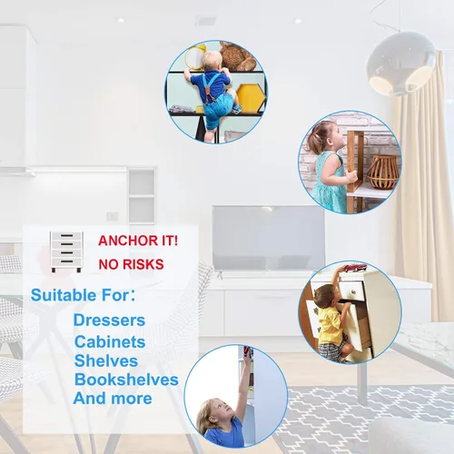 Vista 6 de Anclajes de muebles antipunta, correas para muebles a prueba de bebés, seguridad de 400 libras de tensión resistente a terremotos correas
