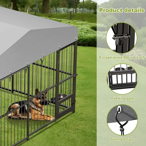 Vista 6 de Perrera para perros exteriores de 10 x 10 x 6 pies con techo, perreras resistentes al aire libre para perros grandes, con techo impermeable
