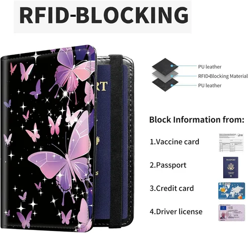 Vista 4 de RYUITHDJP Funda para tarjetas de crédito con RFID Block-2-A, Mariposas Moradas, Casual