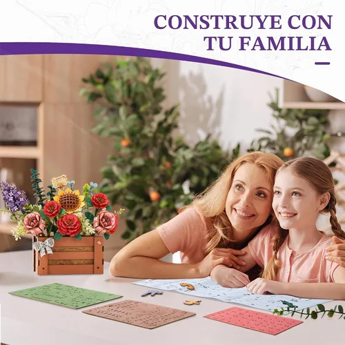 Vista 4 de Rompecabezas de Flores de Madera 3D para Adultos - Caja de Floración de Madera, Kit de Modelo de Manualidades DIY, Conjunto de Construcción
