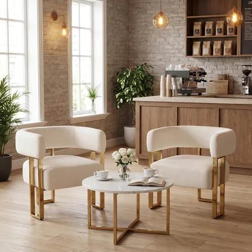 Vista 6 de Silla de acento barril para sala de estar con patas de metal dorado, silla lateral de terciopelo suave tapizada para dormitorio, sillón de lectura
